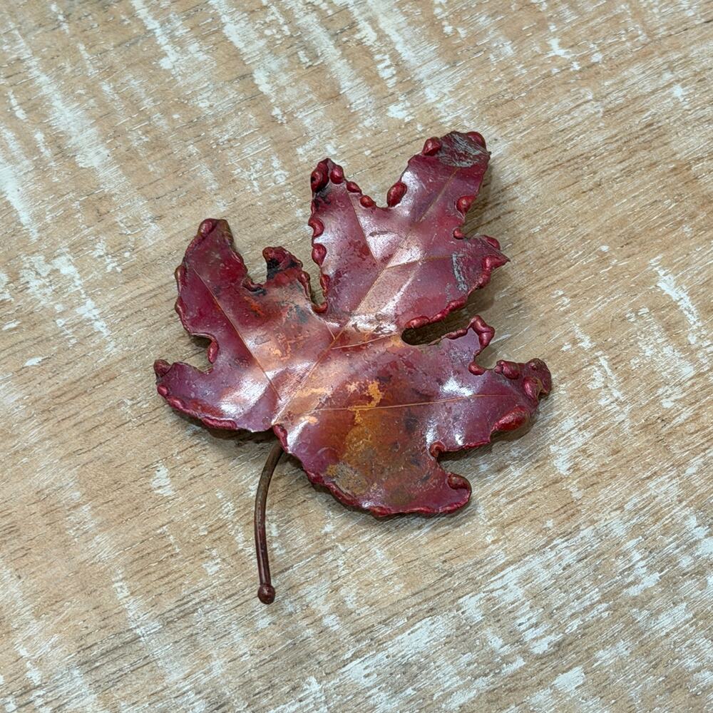 Brooch Copper Real Leaf Red Maple Botanical Statement Fall Autumn Leaf Pin Retro